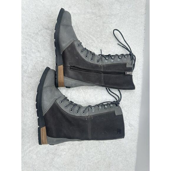 Sorel Major Maverick Grey and Black Leather Lace Up Mid Calf Boots Size 7.5 - Picture 2 of 11